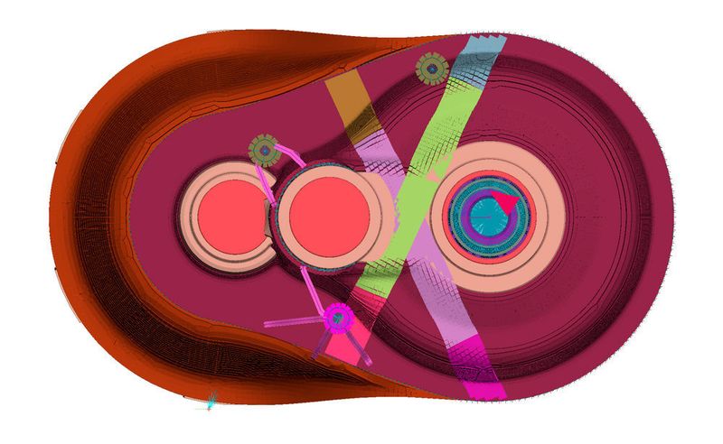 Um die geforderten Steifigkeiten zu erreichen, wurde das Modell durch gekreuzte UD-Tapes verstärkt. Zusätzlich tragen auch Spritzgusselemente im Rippen-Flansch-Bereich zur Optimierung der Gehäusestabilität bei, ergänzt ARRK Engineeing.  (ARRK Engineering)
