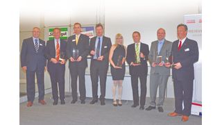 The line-up of prize-winners (left to right): Gerd Kielburger, Chief Editor/Publisher at Vogel Business Media; Reiner Zimmermann, Managing Partner at AZO; Holger Sack, Marketing Manager at Vega; Hanno Derich, Managing Director at Derichs; Magdalena Stöffler, Marketing Assistant at GIG Karasek; Markus Adamczyk, AutoChem Product Specialist at Mettler Toledo; Peter Reitinger, Managing Director at Reitinger Engineering; Manfred Seifert, Sales Manager (South) at Christ Pharma & Life Science. (Pictures: PROCESS) (Archiv: Vogel Business Media)