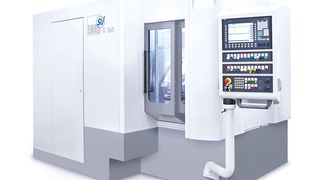 Die Wälzschleifmaschine G 160 von Emag SU zeichnet sich durch eine spezielle Maschinenstruktur aus. Durch das simultane Verfahren aller Achsen ergibt sich beim Zahnflankenschleifen dadurch etwa eine Span-zu-Span-Zeit von unter 2 Sekunden. (Bild: Emag SU)