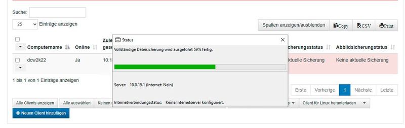 Nach der erfolgreichen Verbindung startet automatisch das Backup. (Bild: Joos – Martin Raiber)
