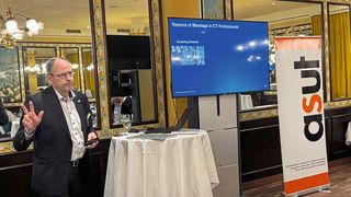 Dr. Matthias Wick, CTO von Cisco Systems (Switzerland) bei seinem Vortrag am asut Lunch-Forum über AgenticOps. (Bild: Anne Richter, VCG)