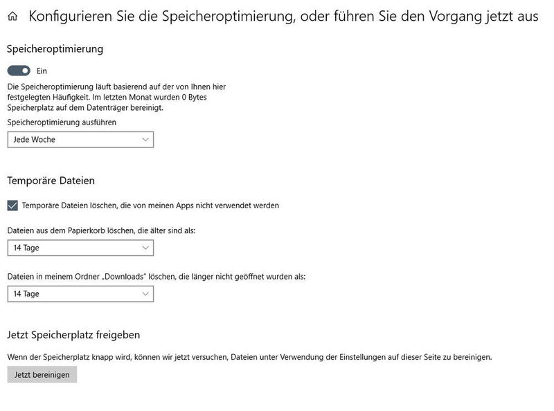 Konfigurieren der Speicheroptimierung in Windows 10. (Joos/Microsoft (Screenshot))