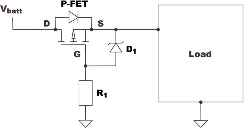 Bild 1: Für den Verpolungsschutz mit p-FET sind noch eine Zener-Diode und ein Transistor notwendig (ON Semiconductor)