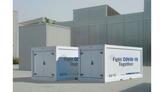 Der Transport- und Lagercontainer von Mecotec verfügt über ein Tiefst-Kühllager mit circa 13 m³ Volumen bei einer Lagertemperatur von bis zu -80 °C. Bis zu 1 Mio. Impfdosen finden darin Platz. (Mecotec)
