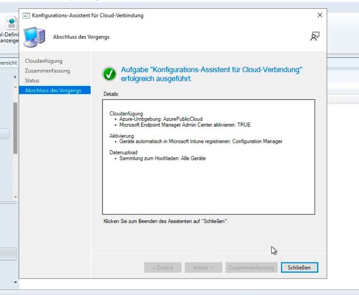 Erfolgreiche Verbindung zwischen Endpoint Manager und Endpoint Configuration Manager in der ECM-Konsole. (Bild: Microsoft / Joos)