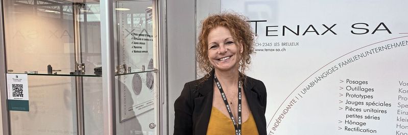 Laurence Schneider-Roy, responsable secrétariat et administration chez Tenax SA, sur le stand de l'entreprise au TWS 2023. Laurence Schneider-Roy, responsable secrétariat et administration chez Tenax SA, sur le stand de l'entreprise au TWS 2023.