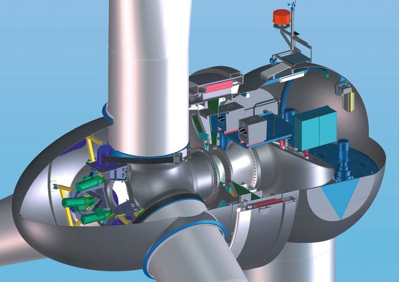 Das Konstruktionsprinzip der Windenergieanlagen aus Neunkirchen überzeugt vor allem durch seine Einfachheit und die Reduktion der mechanischen und verschleißbehafteten Bauteile (Foto: Vensys). (Bild: Vensys) (Foto: Vensys)