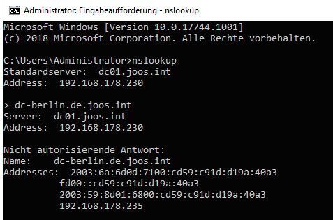 Die Namensauflösung spielt in Active Directory eine wichtige Rolle. Sie kann mit „nslookup“ getestet werden. (Microsoft / Joos)