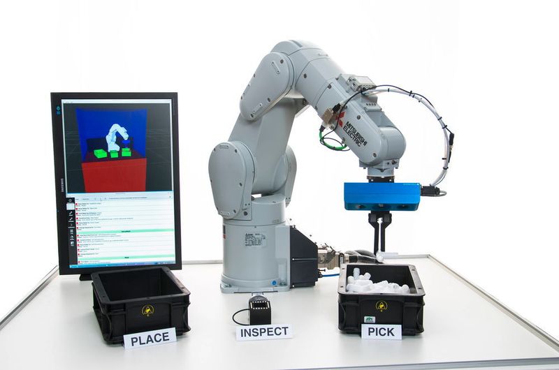 Mit dem 3D-Visionsystem von Isys Vision kann der Melfa-Roboter seine Bewegungen intelligent und automatisch der jeweiligen Lage von aufzunehmenden Objekten anpassen. (Bild: Isys Vision)