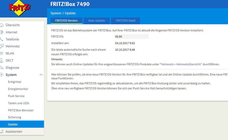 In den Systemeinstellungen von AVM Fritz!Boxen lässt sich überprüfen, welche Version von Fritz!OS installiert ist. (Joos / AVM)