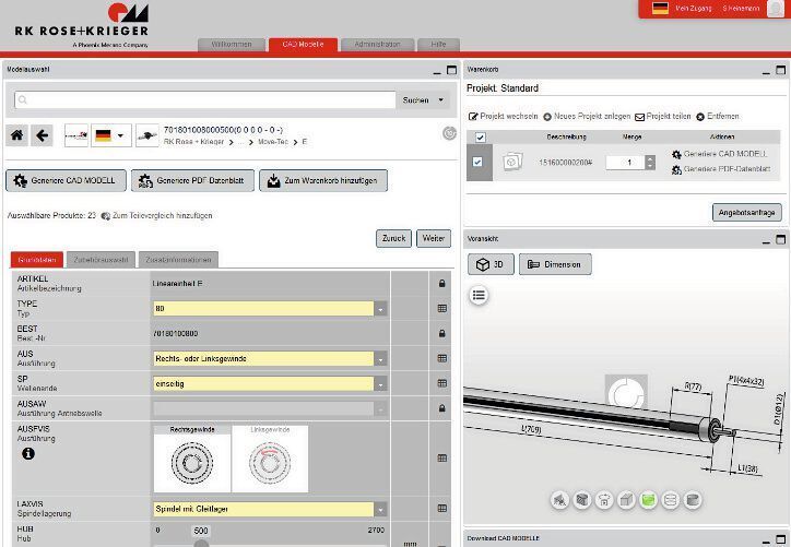 Mit dem neuen Produktkonfigurator haben Ingenieure nun die Möglichkeit, einfach und mit Plausibilitätsprüfungen im Hintergrund, die gewünschte Lineareinheit bedarfsgerecht zusammen zu stellen. (Rose+Krieger)