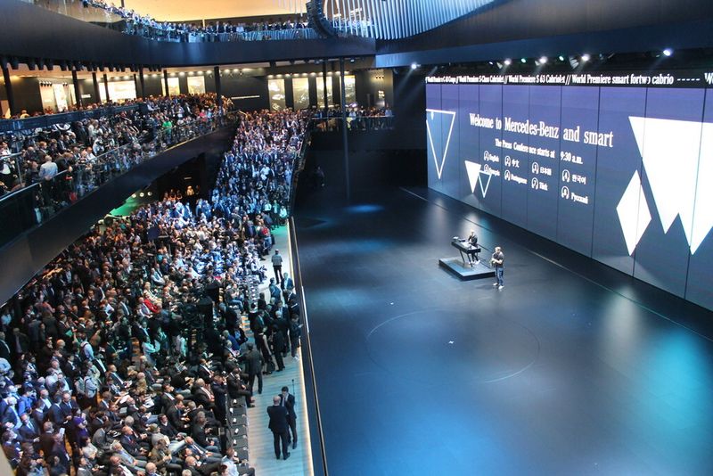 Mercedes-Benz is setting benchmarks in automotive fascination and innovative power with five world premieres at the IAA 2015. The press conference is certainly the biggest and most powerful event during the press days with an amazing band and heaps and heaps of international journalists present. (Source: Schulz)