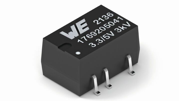 Das WPME-FISM SMT-8: ein 3,3 V auf 5 V funktional isoliertes Power Modul. (Bild:  Würth Elektronik)
