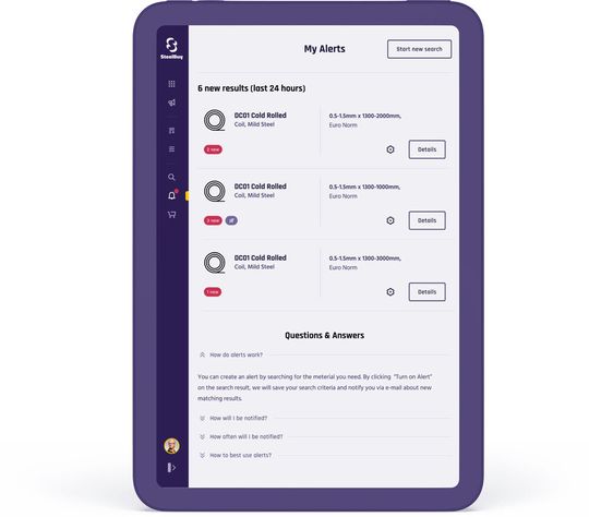 Die Steelbuy-App: Der neue Online-Marktplatz ist in Großbritannien mit dem Ziel an den Start gegangen, den klassischen Metallhandel zu revolutionieren.(Bild:  Thyssenkrupp Materials Services)