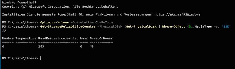 Daten zu SSD in der PowerShell auslesen. (Bild: Joos - Microsoft)