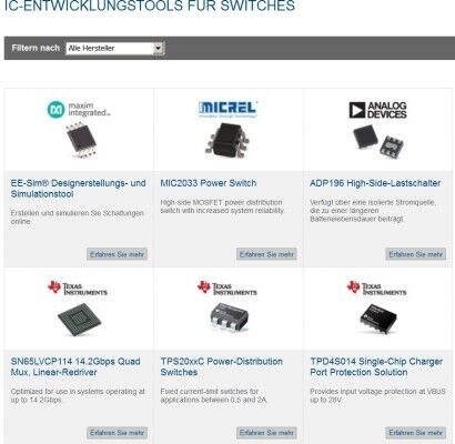 Mouser-Tool-Center: Analoge & digitale IC-Entwicklungstools » IC-Entwicklungstools für Switches (Bild: Mouser)