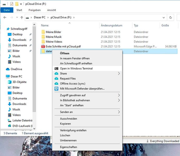 Daten im Explorer über pCloud freigeben. (Joos)