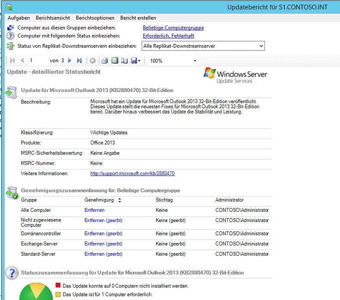 Einen Bericht zum Entfernen können sich Administratoren über das Kontextmenü der Aktualisierung und der Auswahl von Statusbericht anzeigen lassen. Hier ist genauer zu sehen, von welchen Rechnern die Aktualisierung entfernt werden soll. (Bild: Thomas Joos)