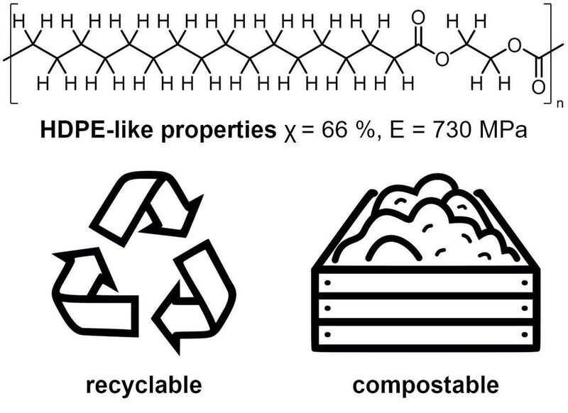 Der neuartige Polyester ähnelt in seinen Eigenschaften und seiner Struktur hochdichtem Polyethylen (HDPE), ist jedoch gleichzeitig bioabbaubar und rezyklierbar.