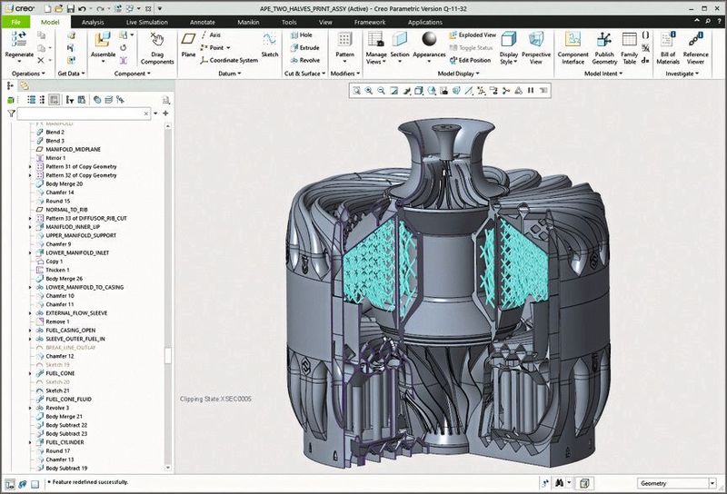Dank ausgereifter DfAM-Funktionen in Creo konnten die Entwickler auch den Innenraum der Turbine funktionsgerecht gestalten.  (Bild: PTC, Technion)