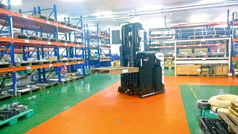 Autonom unterwegs: dieser fahrerlose Gabelstapler von Kenmec Mechanical Engineering. (Bild: Thomas Kuther)