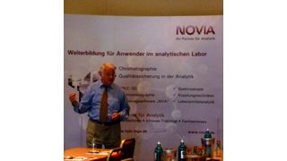 Prof. Werner Engewald (Uni Leipzig) referierte über Schwierigkeiten in der täglichen Praxis wie Doppelpeaks, Retentionsumkehr und veränderter Elutionsreihenfolge. (Bild: Novia)