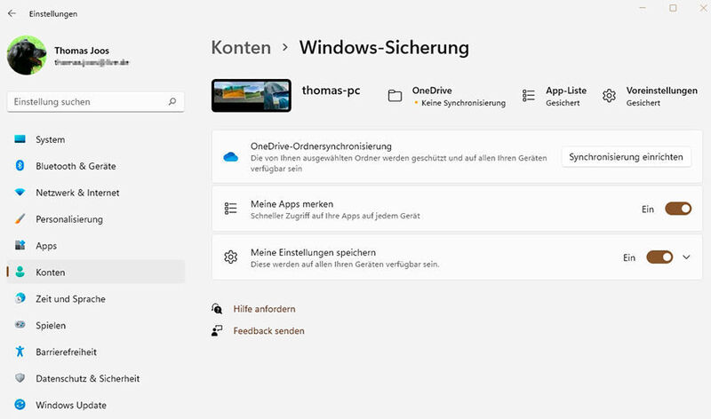 Konfigurieren der Verbindung von Windows 11 mit OneDrive. (Microsoft)