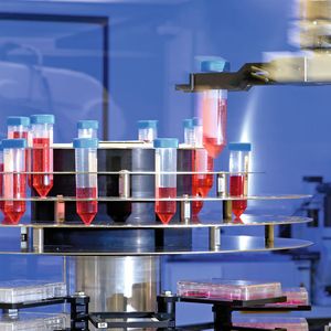 Der Roboter kann nicht nur Tubes, sondern auch Mikrotiterplatten greifen.