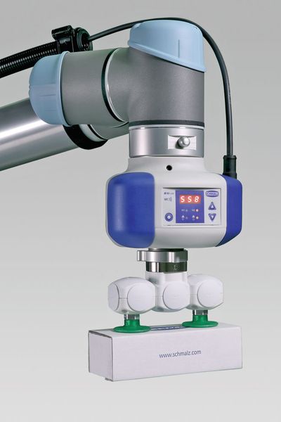 Der elektrische Vakuum-Erzeuger ECBP mit integrierter Schnittstelle zur Greifer- und Roboteranbindung gehört zu einer ganzen Reihe von Smart Field Devices von Schmalz.  (Schmalz)