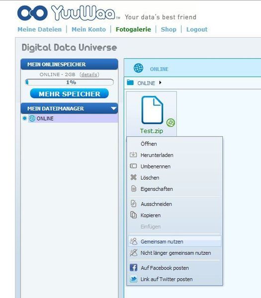 YuuWaa bietet die Möglickeit, Daten mit Geschäftspartnern Passwortgeschützt gemeinsam zu nutzen. (Archiv: Vogel Business Media)