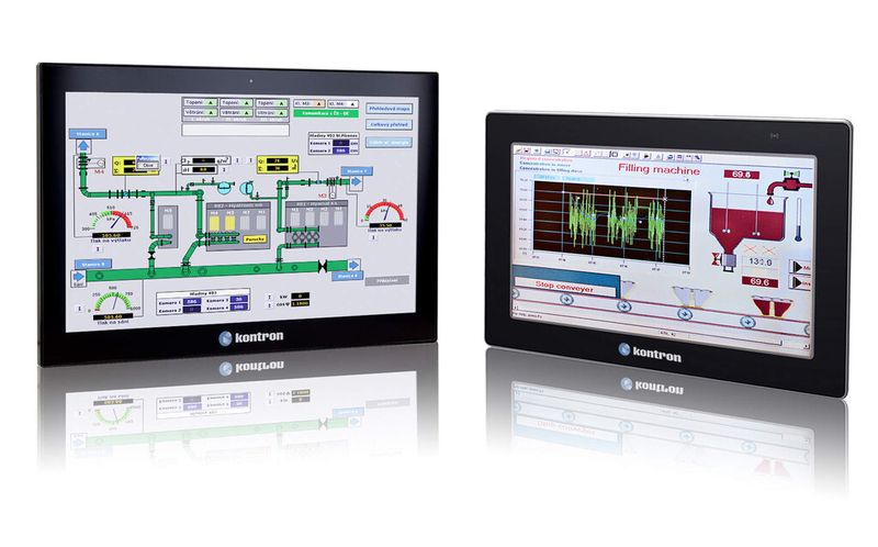 Multitouch-Panel-PCs von Kontron im Widescreen-Format: die Micro-Client-3-Familie für Überwachung und Kontrolle einzelner Produktionslinien sowie die OmniClients für das Management ganzer Fertigungsstraßen bieten nun Multitouch und intuitiven Bedienkomfort. Attraktiv ist zudem das neue Industriedesign mit kanten- und fugenfreien Glastouch-Displays im Widescreen-Format. (Kontron)