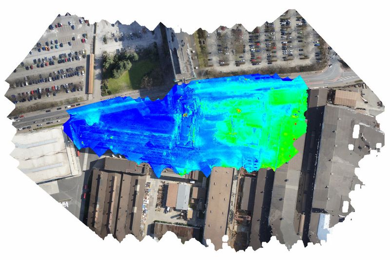 Thermalbild eines Stadtteils, aufgenommen aus der Luft (Siemens)