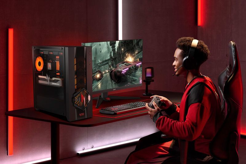 Unter Gamern sind Desktop-PCs wegen ihrer höheren Leistung immer noch sehr gefragt. Auf der IFA feiert der Nitro 70 (N70X3D-100) mit AMD-Ryzen-9000-Prozessor, auch in der X3D-Variante, und maximal einer Geforce RTX 5090 Premiere. (Bild: Acer)