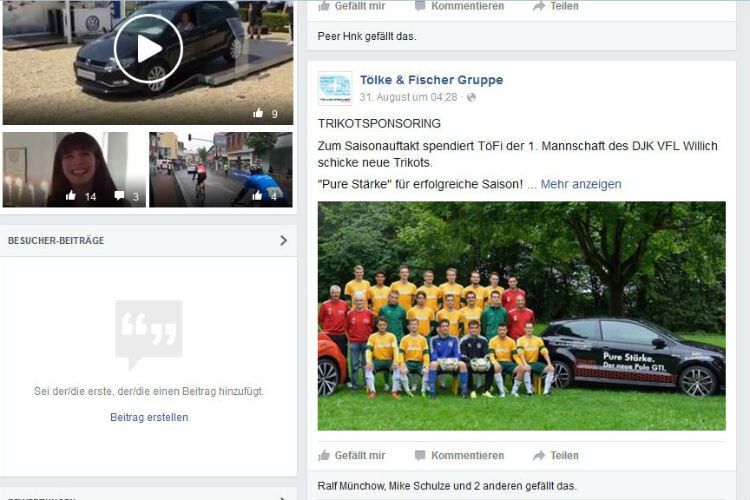 Tölke & Fischer ist auch auf Facebook sehr aktiv: Ein neues Trikotsponsoring wird natürlich gepostet. (Foto: Schwickal)