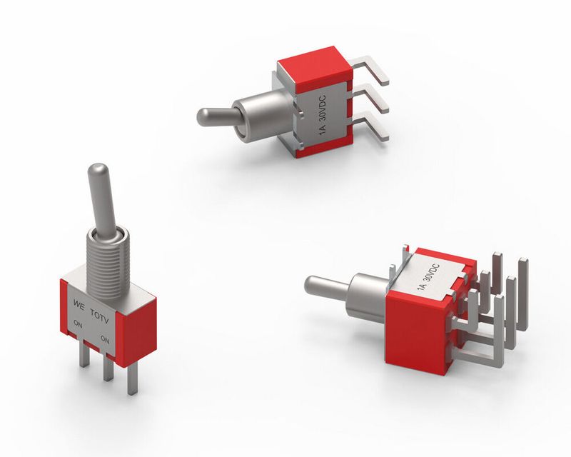 La famille d'interrupteurs à bascule « Toggle Swtches » WS-TOTV de Würth Elektronik, adaptés par exemple à la commutation de vues sur des appareils de mesure ou de fonctions sur des machines.