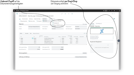 (Der Beleg-Vorgang wird in Business Central angezeigt. (Bild: Proxess))