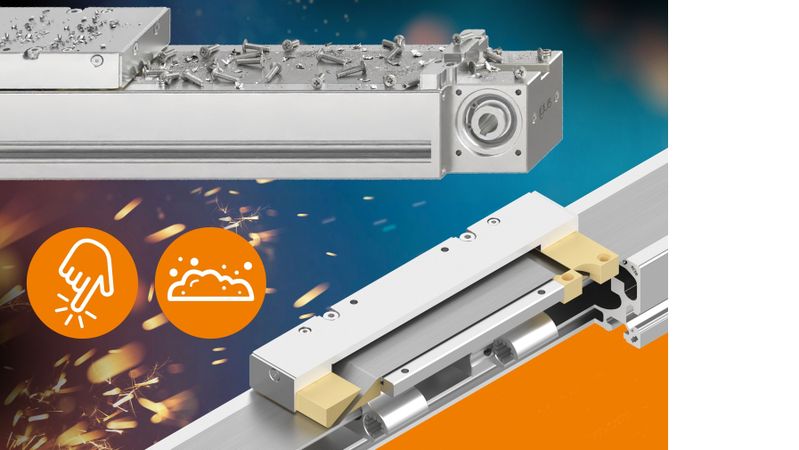 Das integrierte Metall-Schutzband der drylin SLX- und ZLX-Achsen deckt die Führung vollständig ab und schützt Lagerung und Antrieb vor äußeren Einflüssen wie herabfallende Kleinteile oder groben Schmutz.(Bild:  igus)