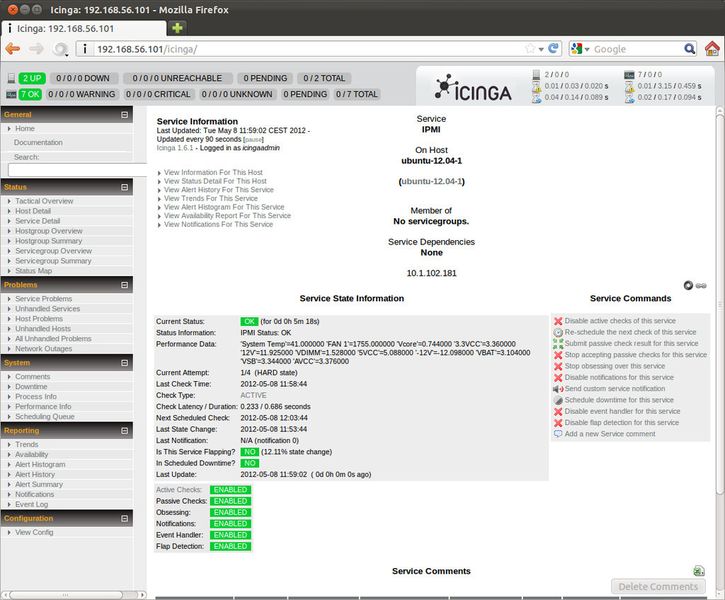 Abbildung 2: Nach einem Icinga-Neustart erscheint im Webinterface der neue IPMI-Service (Bild: Thomas-Krenn.AG)