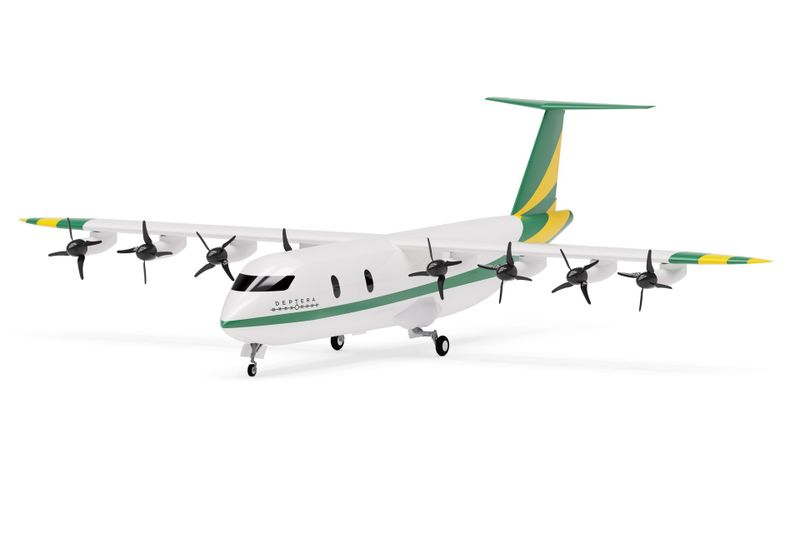 Deptera (TU Darmstadt) ist ein wandelbarer CS-23 Level 3-Flugdemonstrator, der die Dualfunktion von verteiltem elektrischem Antrieb (Distributed Electric Propulsion, DEP) unter realen Flugbedingungen erforscht: gleichzeitig Vortrieb und aktive Böenlastminderung (Gust Load Alleviation, GLA). Mit einer maximalen Abflugmasse von 5.400 Kilogramm, einem Hochdecker-Flügel mit Streckung 13 und acht flügelmontierten Propulsoren ist das Flugzeug speziell für die Herausforderung der erhöhten Böenempfindlichkeit bei aerodynamisch effizienten, hochgestreckten Flügeln konzipiert. Ein 110 Kilogramm großes Flüssigwasserstoff-Speichersystem ermöglicht eine lange Forschungsflugdauer. (Bild: TU Darmstadt/DEPTERA)