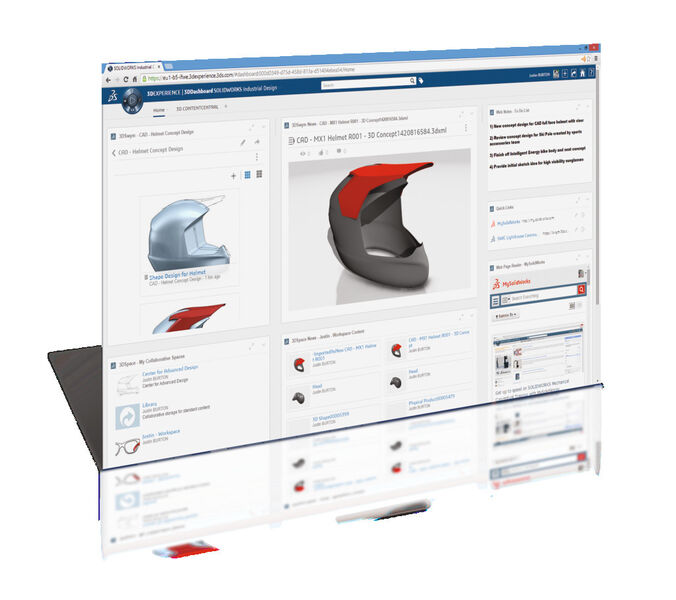 Über die 3D-Experience-Plattform von Dassault Systèmes bietet Solidworks Industrial Designer neue Funktionen für vernetztes Konstruieren und transparentes Datenmanagement. (Bild: Dassault Systèmes)