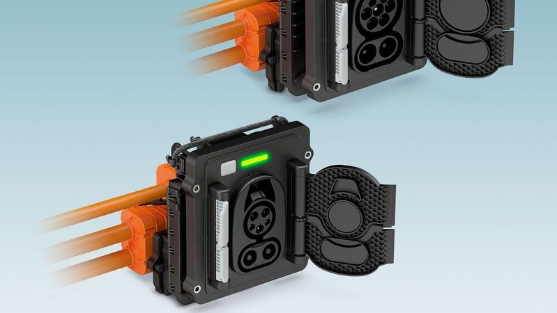 Phoenix Contact hat die Ladesteuerung direkt in ein CCS-Inlet integriert.(Bild:  Phoenix Contact)