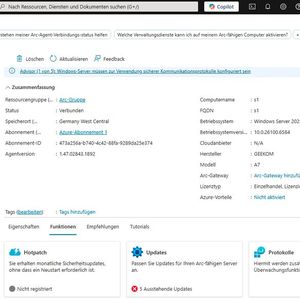 Wenn ein Server über Azure Arc an Azure angebunden ist, stehen aus Azure verschiedene Dienste zur Verfügung, auch zur Überwachung.(Bild:  Joos - Microsoft)