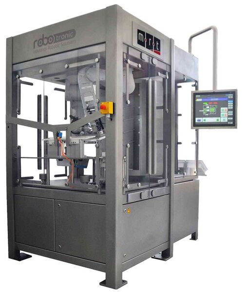 Das Baukastenprinzip der modularen Robotertechnik (MRT) von Robotronic erlaubt eine besonders flexible, kompakte Bauweise. Das Basismodul der MRT-Zelle misst eine Grundfläche von 1 x 1,3 m und ist etwa 2,2 m hoch. (Bild: Robotronic)