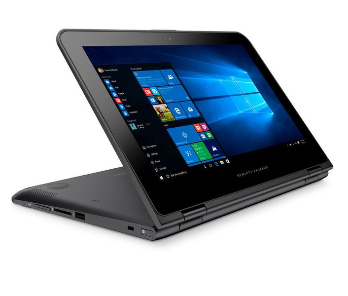 Die 360-Grad-Scharniere für das Display erlauben die Nutzung des Notebooks als Tablet oder, wie hier zu sehen, im Stand-Mode. (Bild: HP)