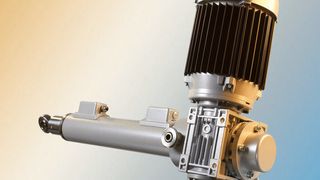 Flanschmotor, Getriebe und Spindelhubeinheit Hamatic Pro Linearantrieb SHI 120. (Bild: Hanning)