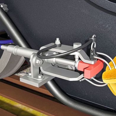 During the maintenance and safety inspection of rail wagon bogies, a 278-V remote control from Ringspann RCS serves as a mechanical emergency release cable for the parking brakes. (Image:Ringspann RCS GmbH)