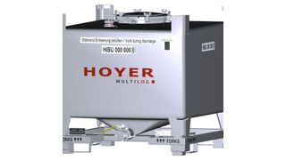 Der kubisch geformte Meter-Cube hat ein Fassungsvermögen von 1000 Litern und ist eine praktische Alternative zum Plastik-IBC. (Bild: Hoyer)