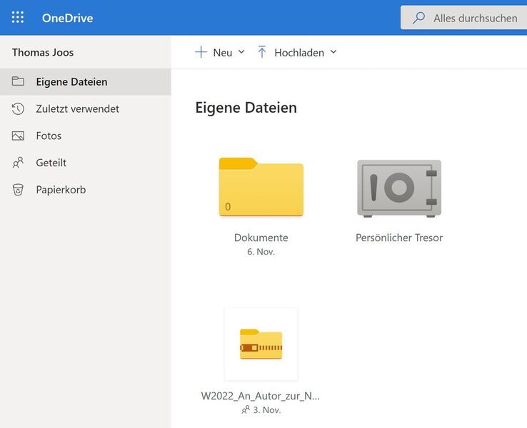Der Tresor steht in Microsoft OneDrive für besonders schützenswerte Dokumente zur Verfügung. (Joos/Microsoft (Screenshot))