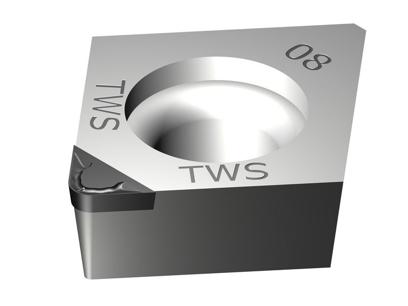 Gelaserte Spanleitstufe TiroWave zum Schlichten von labilen Werkstücken. Spanwinkel 25°-30°, positive Fase 0,06 mm. (Bild: Fa. TiroTool)