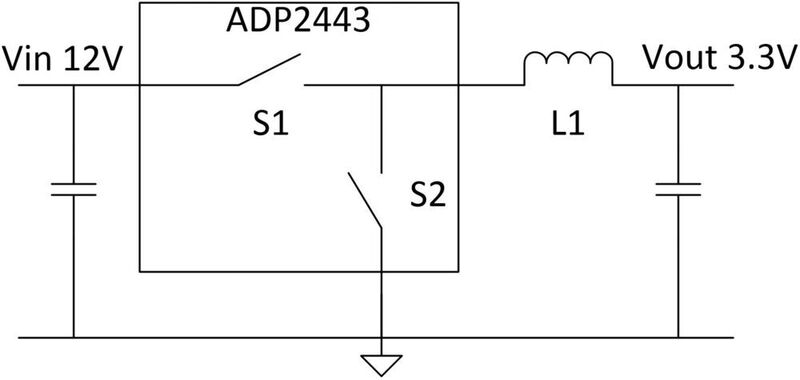 Bild 1: Synchroner Schaltregler für die Abwärtswandlung mit idealen Schaltern. (Analog Devices)